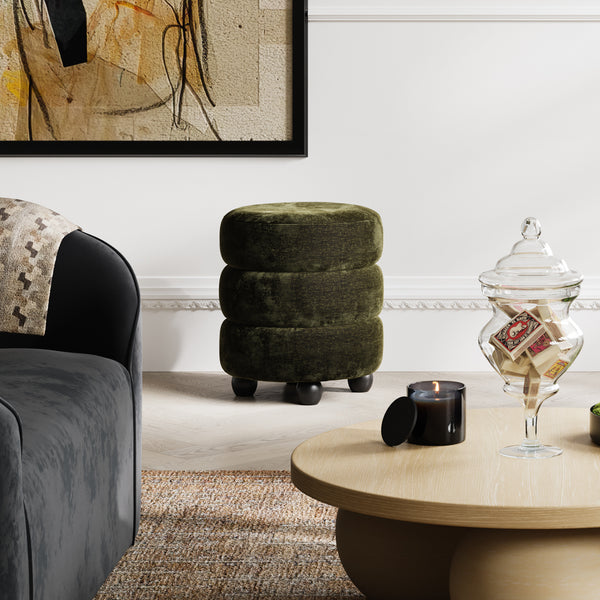 Emi Olive & Black Pouffe | Xshowhome