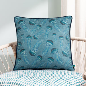 Abyss Jellyfish 43x43 Feather Filled Cushion Petrol - lifestyle