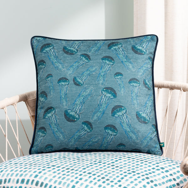 Abyss Jellyfish 43x43 Feather Filled Cushion Petrol - lifestyle
