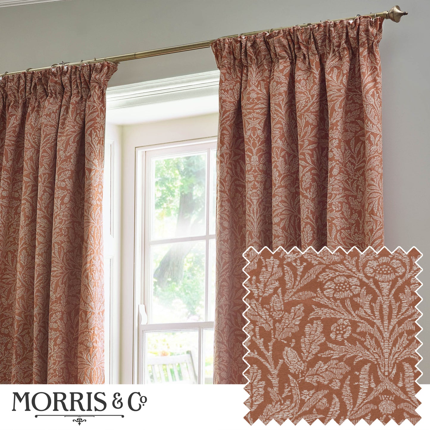 ACORN TONAL 117X137 PENCIL PLEAT CURTAINS BRICK