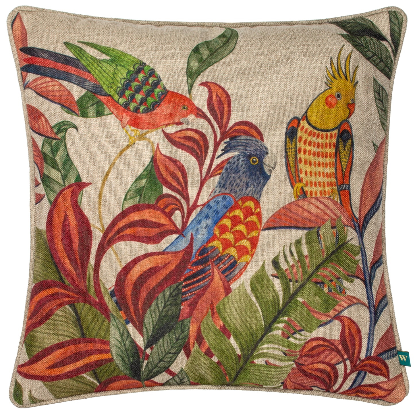AKAMBA PARROT SCENE 43X43 FEATHER FILLED CUSHION MULTI
