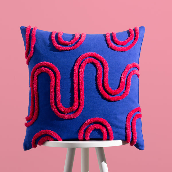 Archie 45x45 Feather Filled Cushion Cobalt & Pink - lifestyle