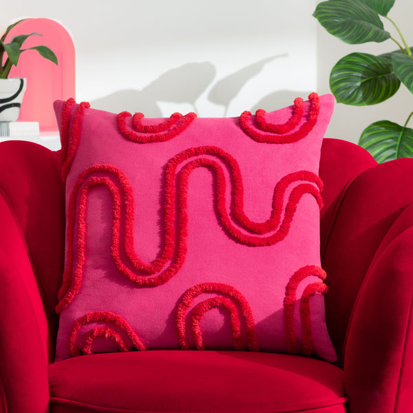 Archie 45x45 Feather Filled Cushion Pink & Red - lifestyle