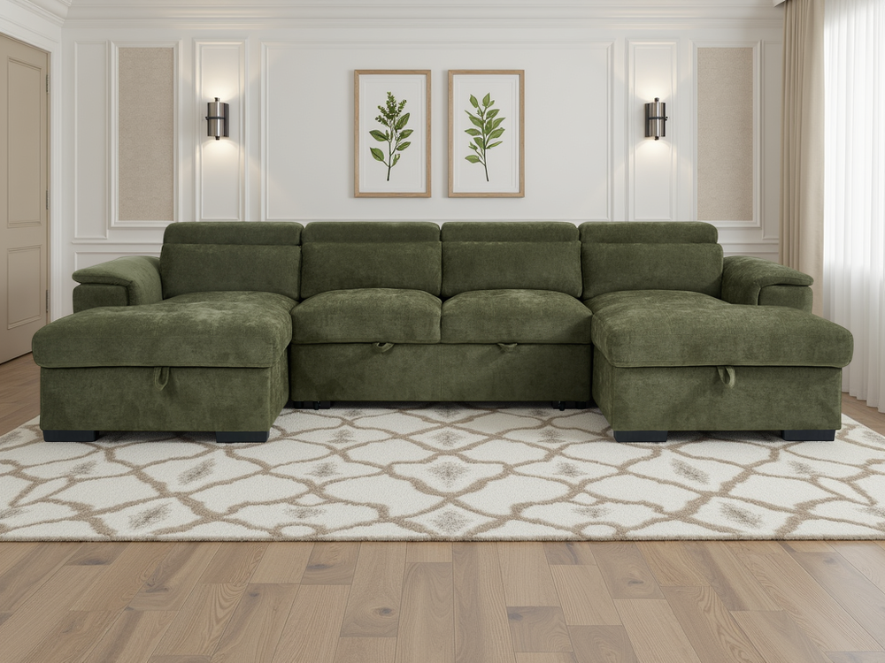 Alaya Sofabed Green U Shape Corner - Xshowhome