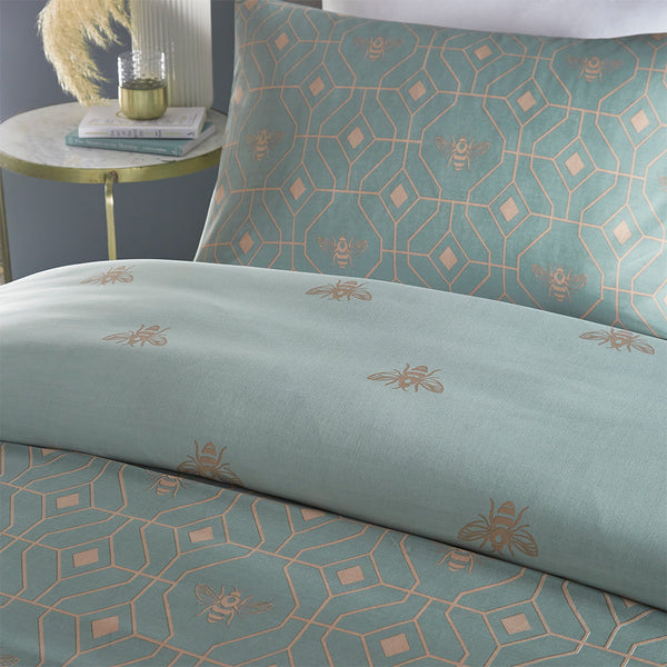 Bee Deco Single Duvet Set Eau de Nil - Riva