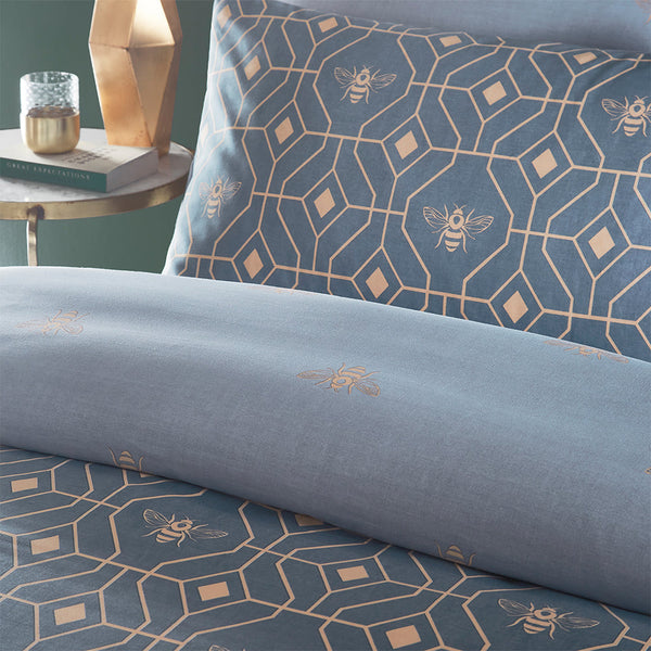 Bee Deco Super King Size Duvet Set French Blue - Riva