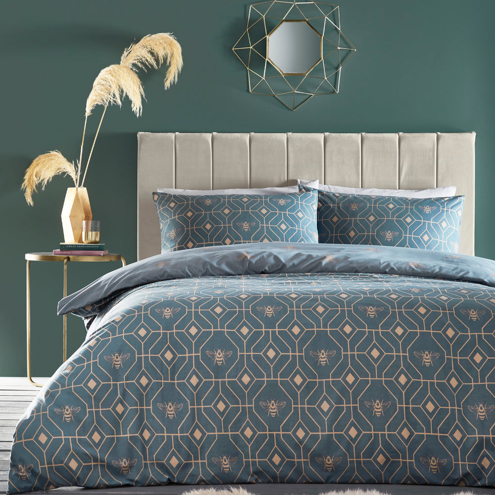 Bee Deco King Size Duvet Set French Blue