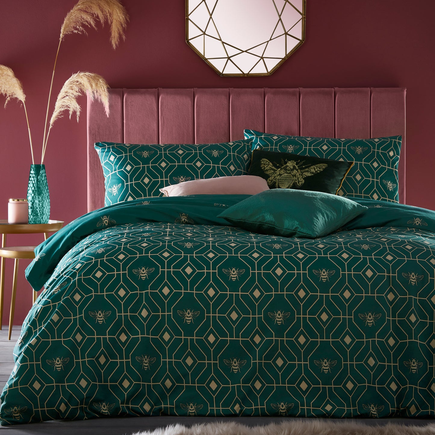 BEE DECO SUPER KING SIZE DUVET SET EMERALD