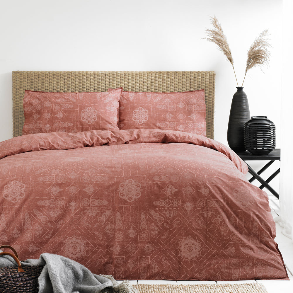 Bohemian Super King Size Duvet Set Red Clay