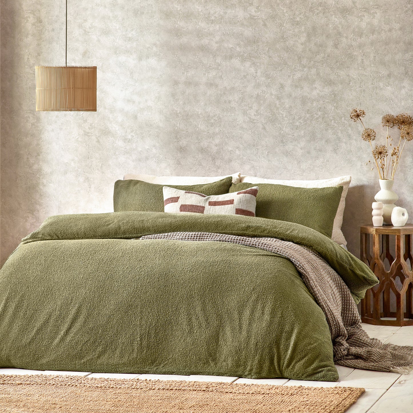 BOUCLE KING SIZE DUVET SET OLIVE