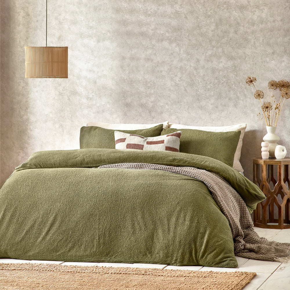 Boucle Super King Duvet Set Olive