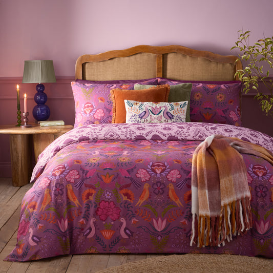 BRODERIE DOUBLE DUVET SET DAMSON