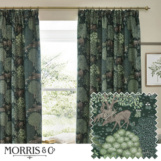 BROOK 167X182 PENCIL PLEAT CURTAINS FOREST GREEN