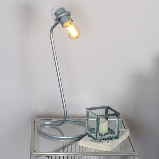 50cm Industrial Silver Met Tbl Lmp With LED Bulb-E27-UK Plug
