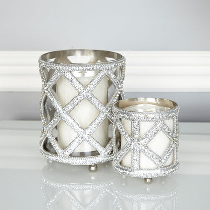 13cm Glitz Tealight Holder Clear Glass And Nickel