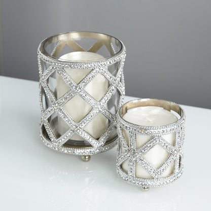 13cm Glitz Tealight Holder Clear Glass And Nickel