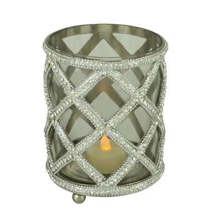 13cm Glitz Tealight Holder Clear Glass And Nickel