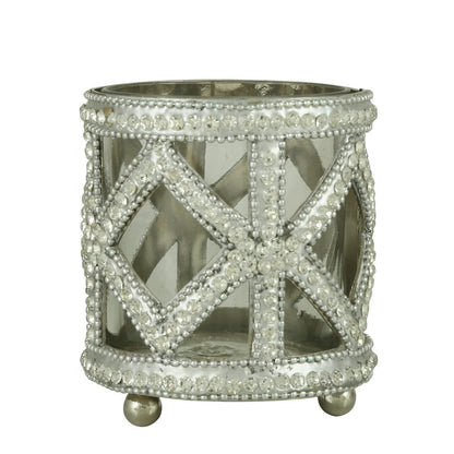 10cm Glitz Tealight Holder Clear Glass And Nickel