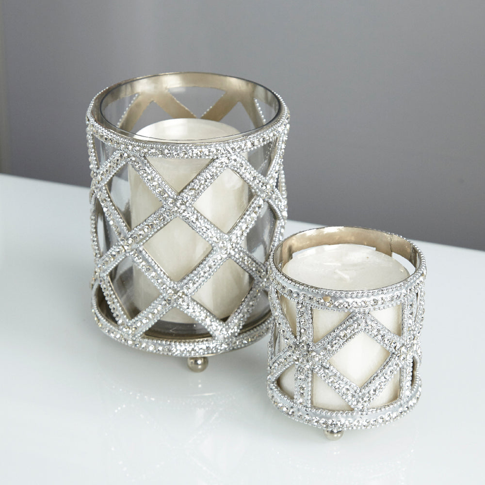 10cm Glitz Tealight Holder Clear Glass and Nickel