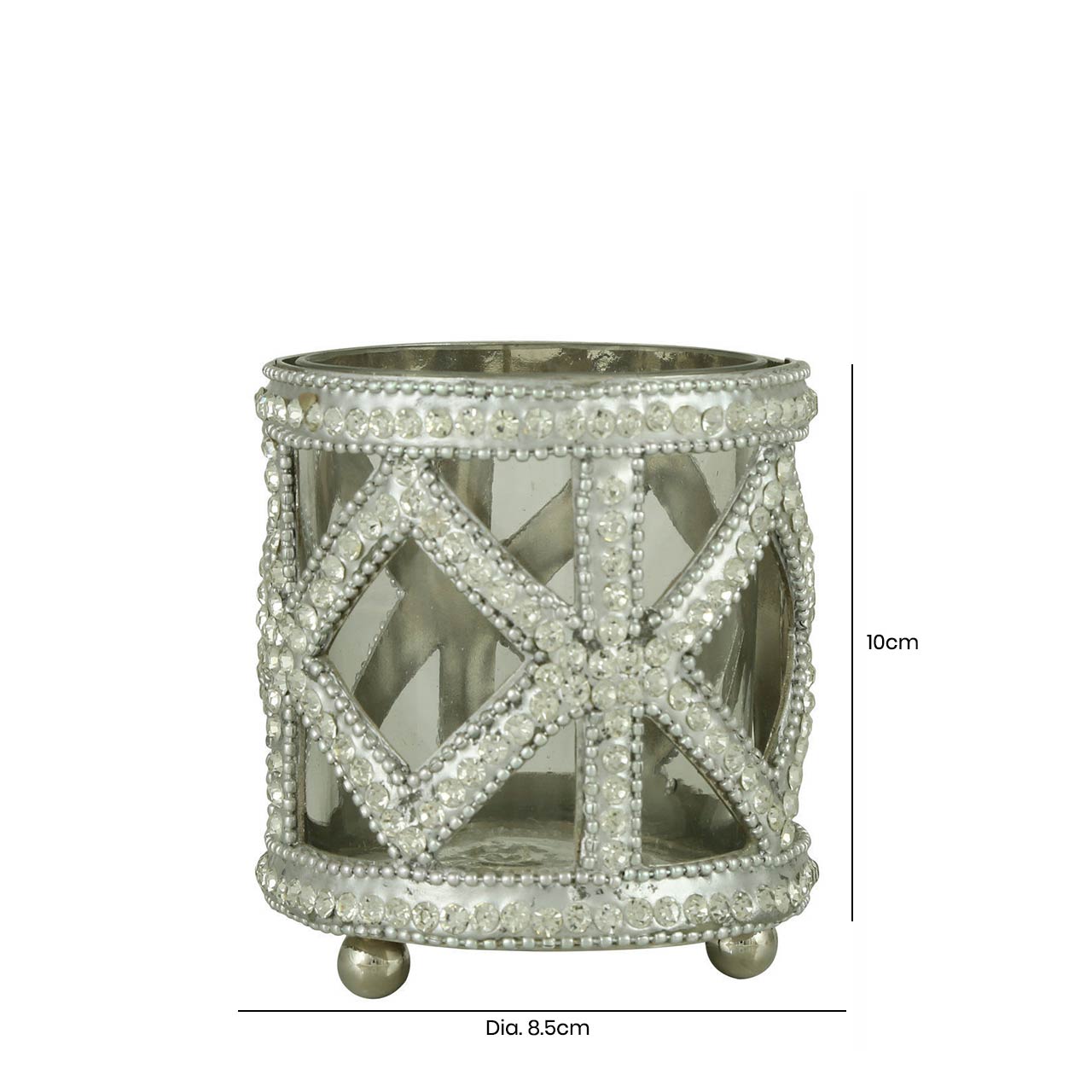 10cm Glitz Tealight Holder Clear Glass And Nickel