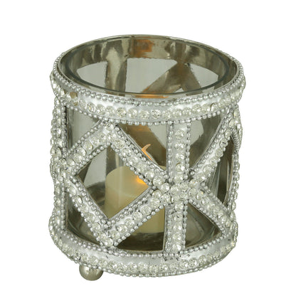 10cm Glitz Tealight Holder Clear Glass And Nickel