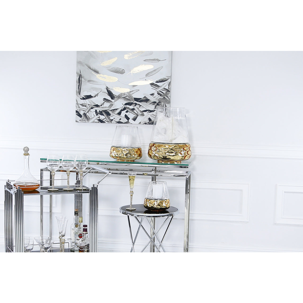 44cm Gold & Clear Glass Candle Holder