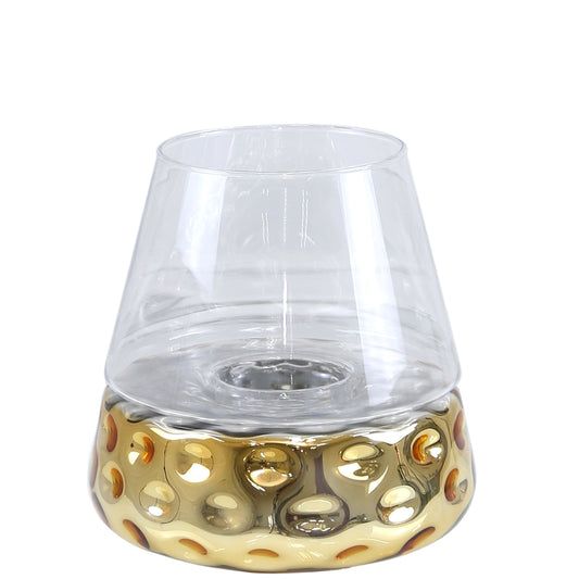 26cm Gold & Clear Glass Candle Holder