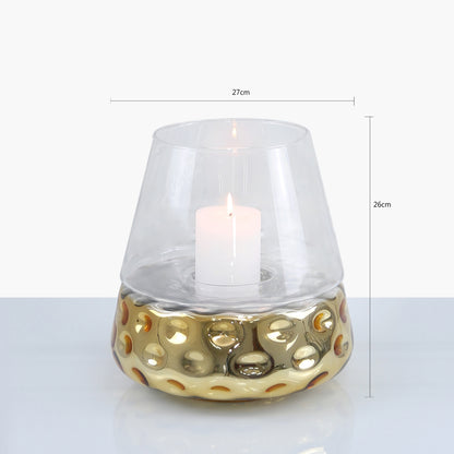 26cm Gold & Clear Glass Candle Holder