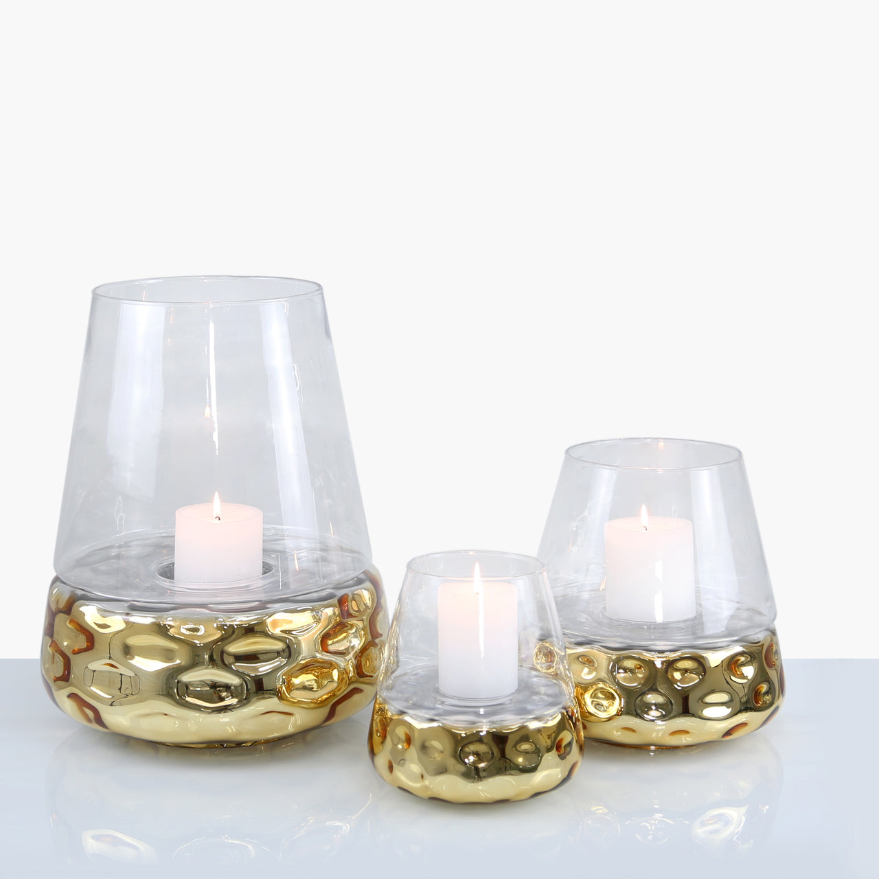 26cm Gold & Clear Glass Candle Holder