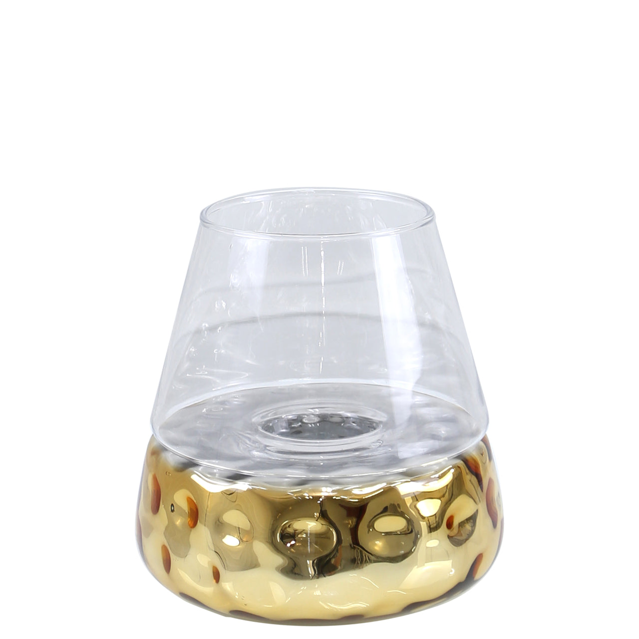 20cm Gold & Clear Glass Candle Holder