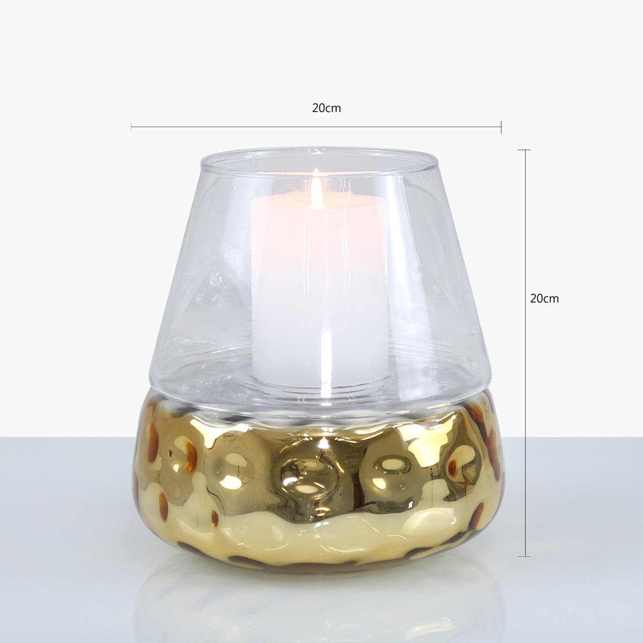 20cm Gold & Clear Glass Candle Holder