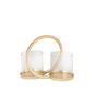 20cm Ring Two Pillar Candle Holder W.Glass Cups Light Gold