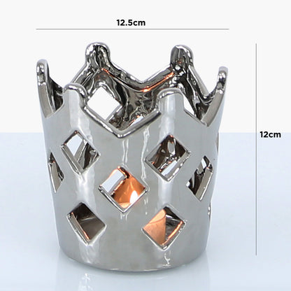 12cm Crown Tealight Holder Silver