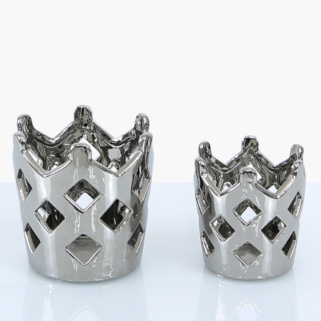 12cm Crown Tealight Holder Silver