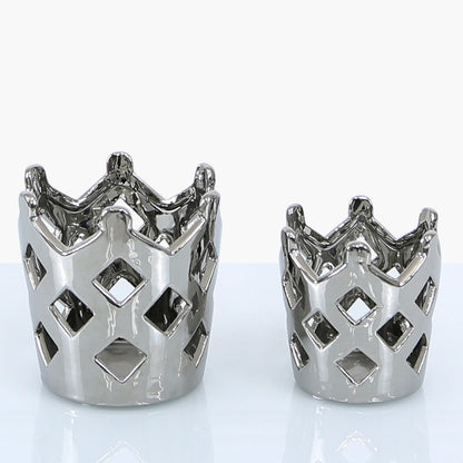 12cm Crown Tealight Holder Silver