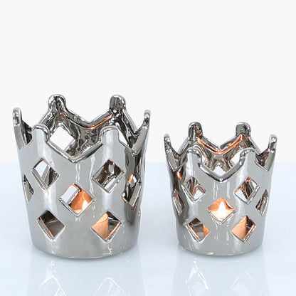 12cm Crown Tealight Holder Silver