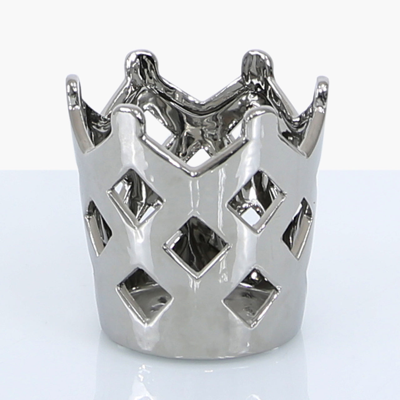 12cm Crown Tealight Holder Silver