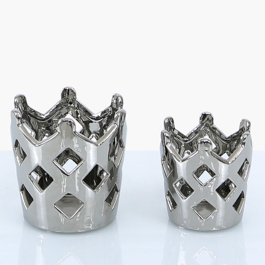 10cm Crown Tealight Holder Silver