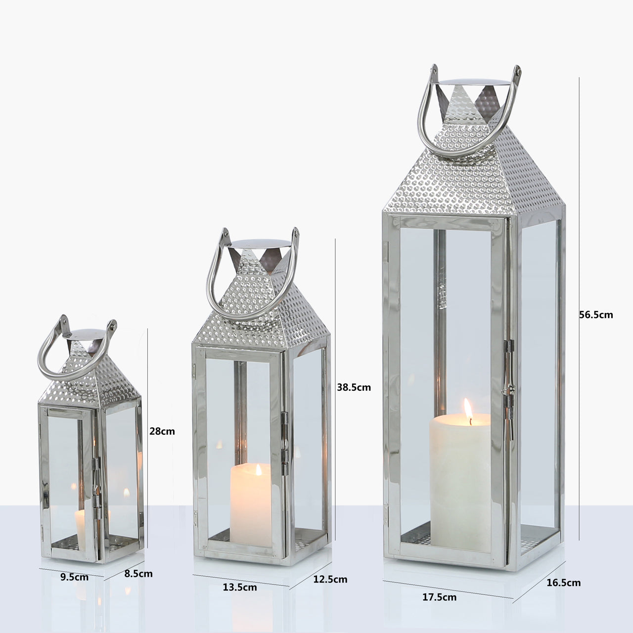 Set Of 3 Stainless Steel  Lanterns