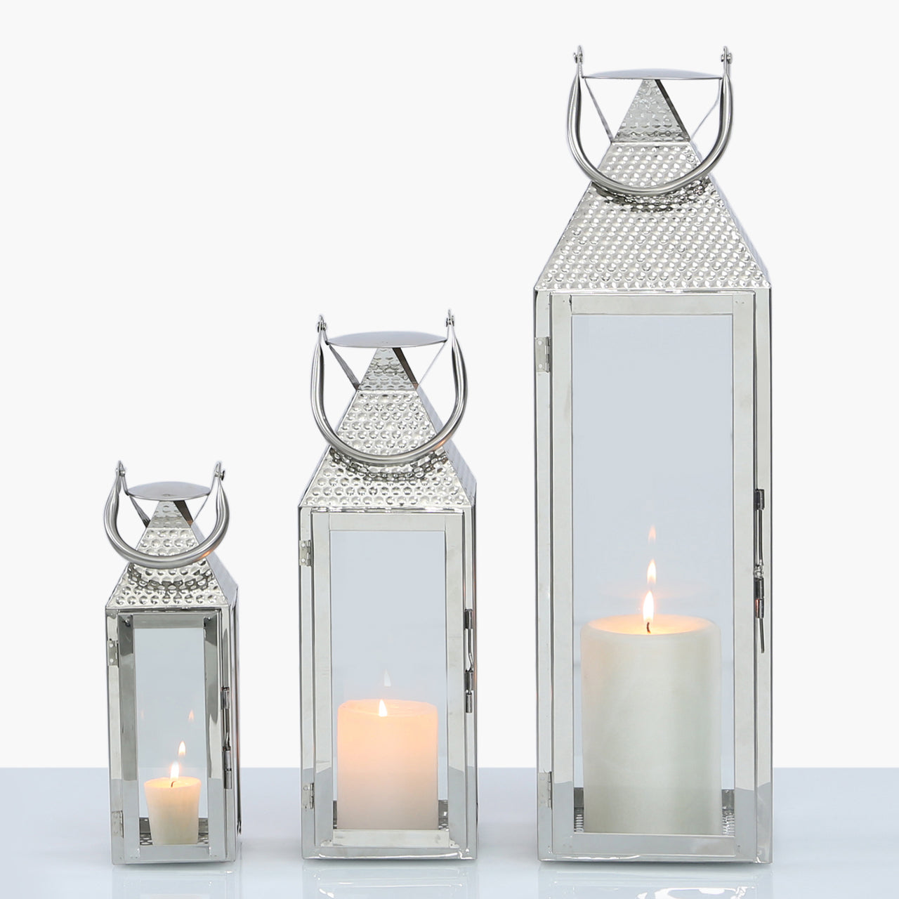 Set Of 3 Stainless Steel  Lanterns