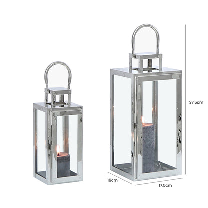 Set Of 2 Stainless Steel Lanterns