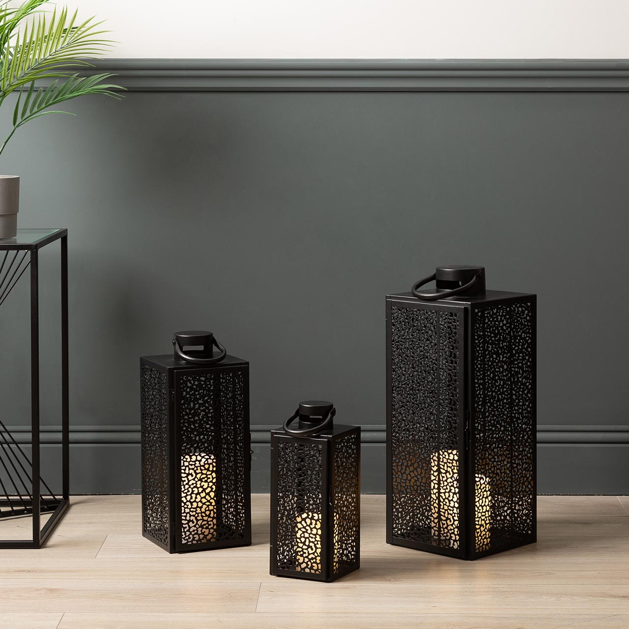 Esme Set of 3 Black Steel Lanterns