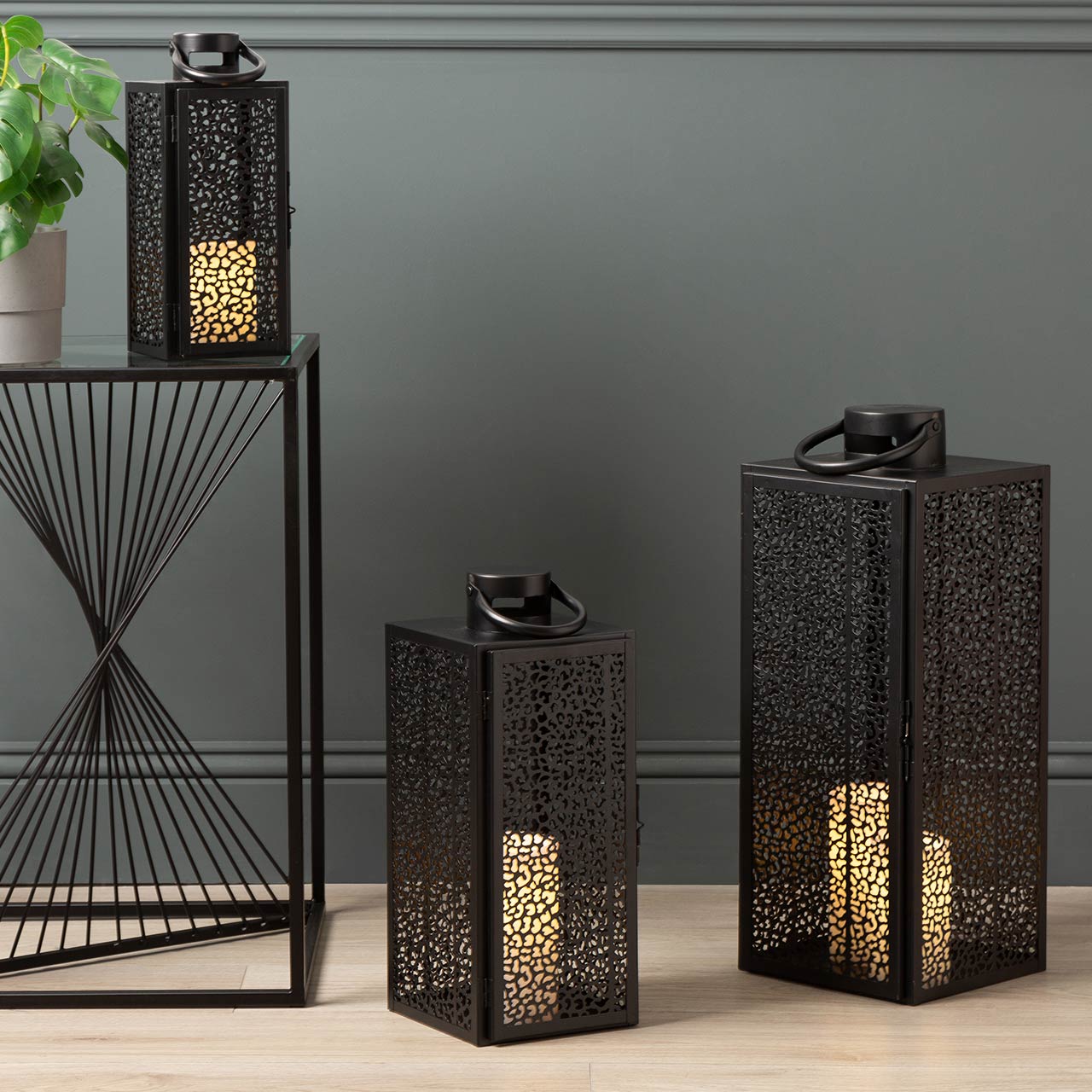 Esme Set of 3 Black Steel Lanterns