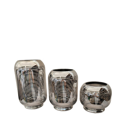 16cm Silver Stripe Glass Candle Holder