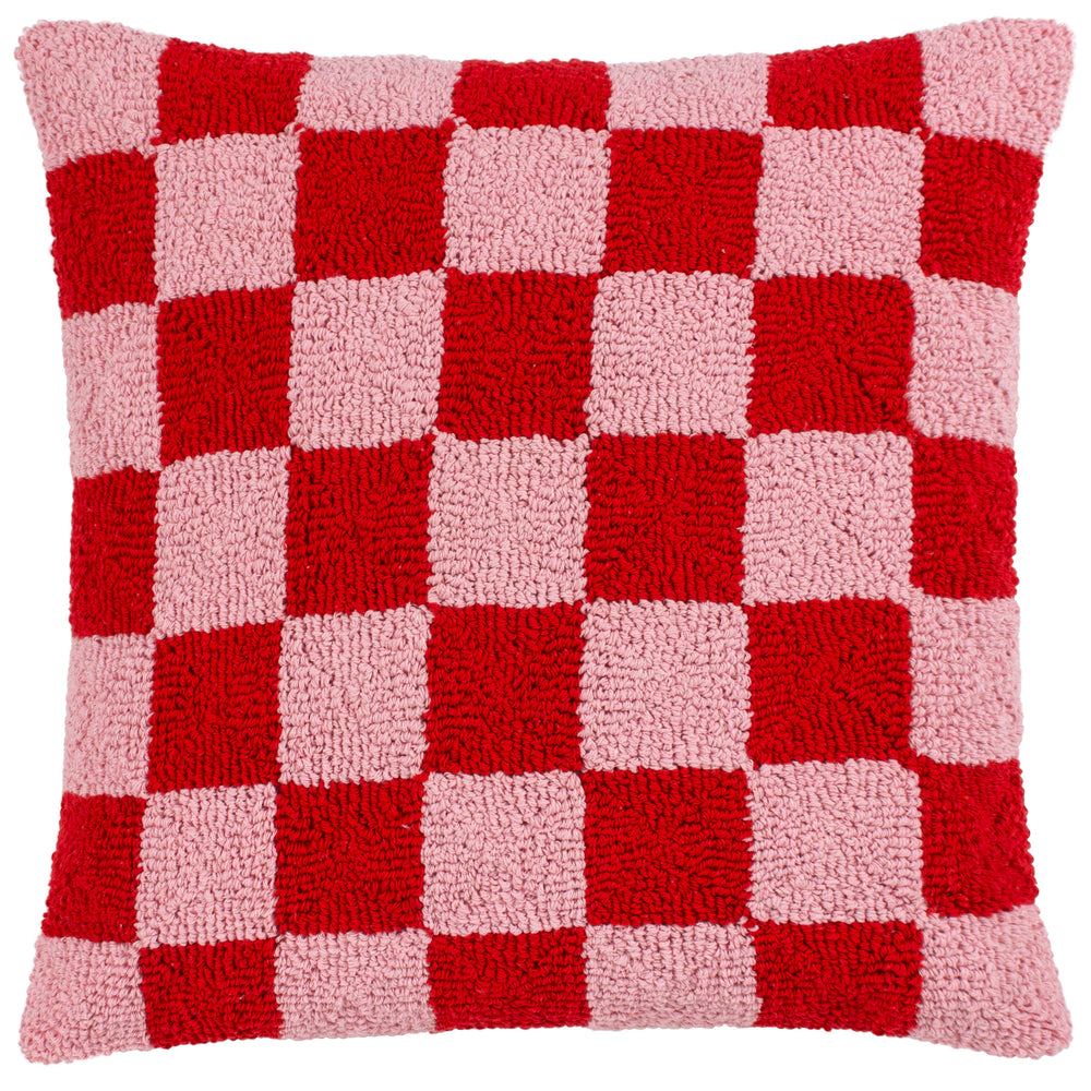 Check 45x45 Feather Filled Cushion Red or Dead Pink