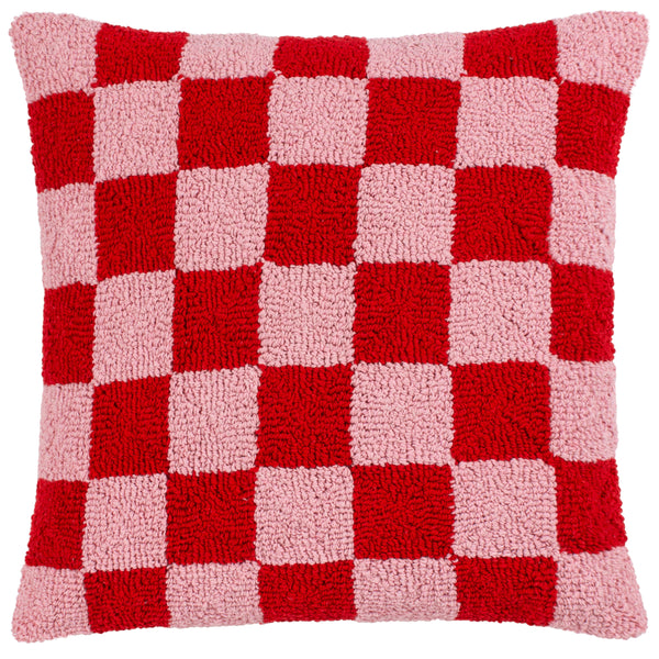 Check 45x45 Feather Filled Cushion Red or Dead Pink - view 2