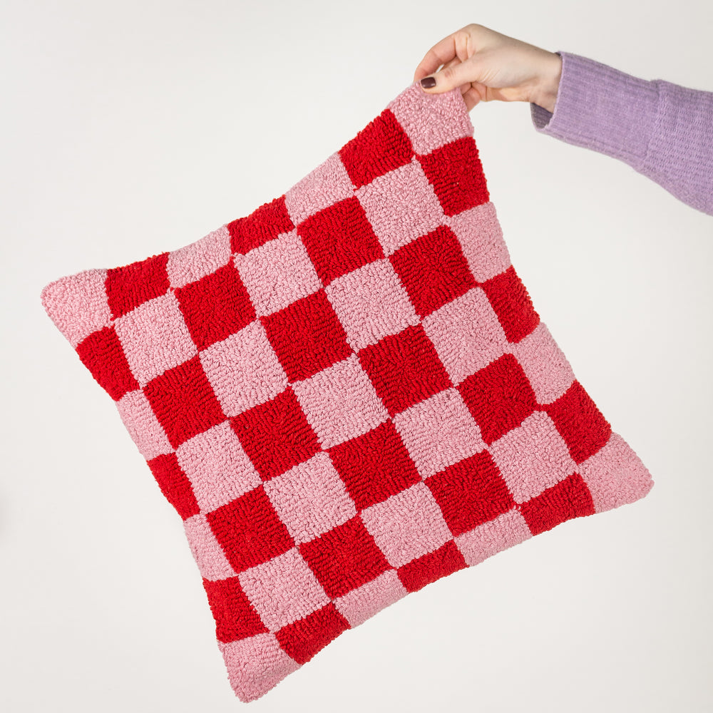 Check 45x45 Feather Filled Cushion Red or Dead Pink - Canwell Interiors Limited - Riva