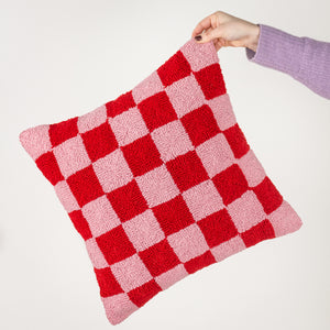 Check 45x45 Feather Filled Cushion Red or Dead Pink - lifestyle
