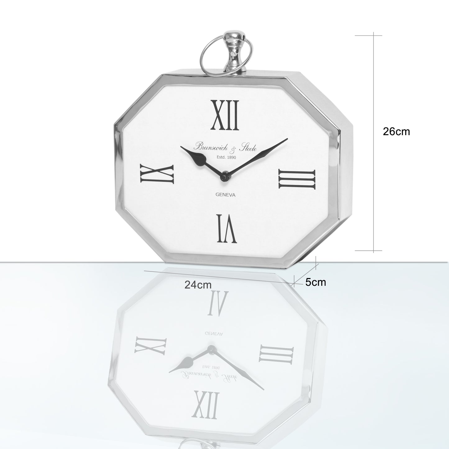 24cm Hexagon Chrome Table Clock