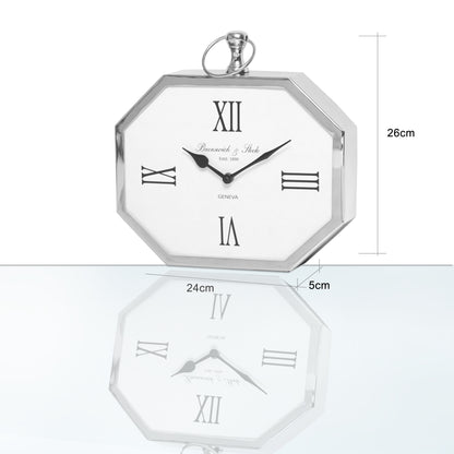 24cm Hexagon Chrome Table Clock